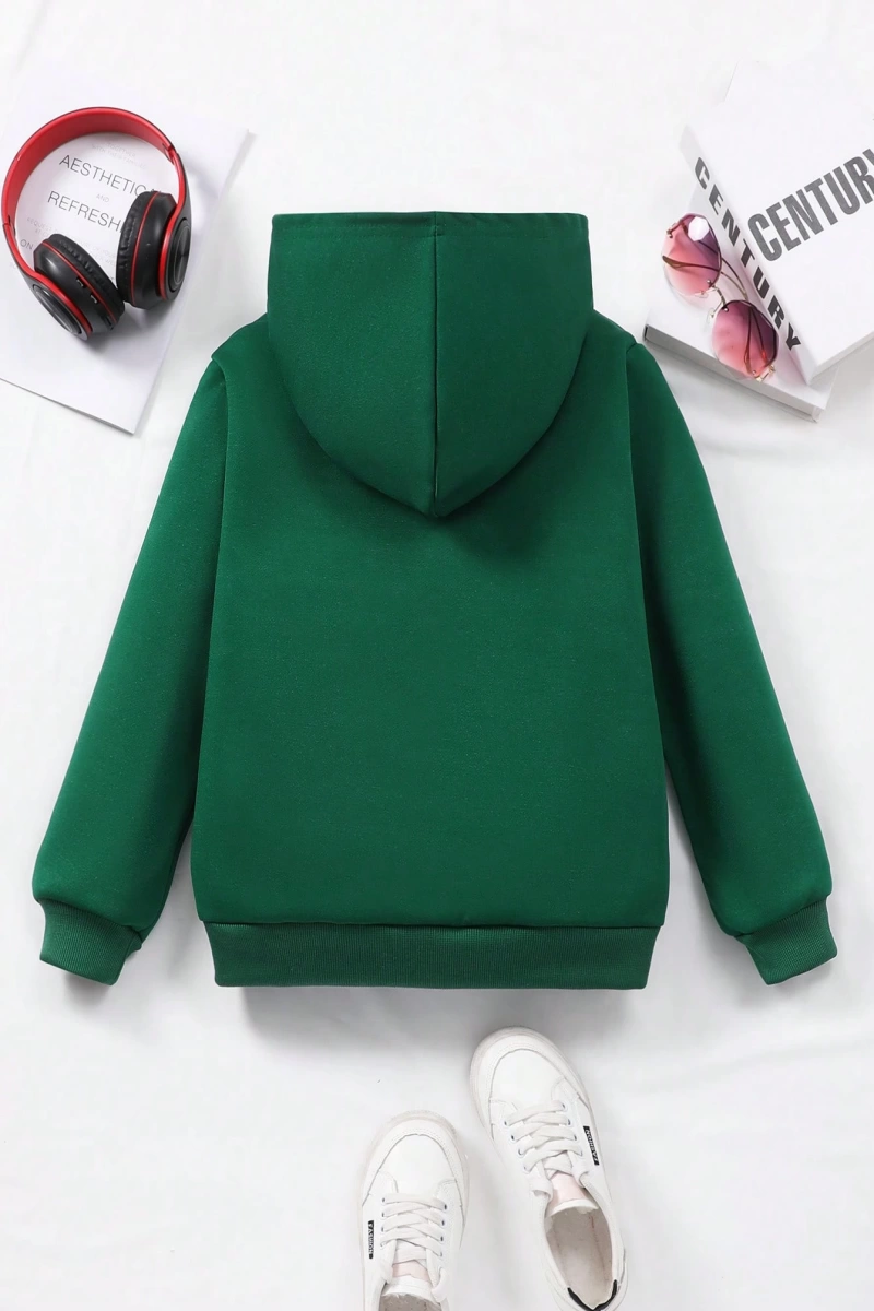 Kız Düz Renk Ayı Baskılı Kapüşonlu Sweatshirt Model 5139
