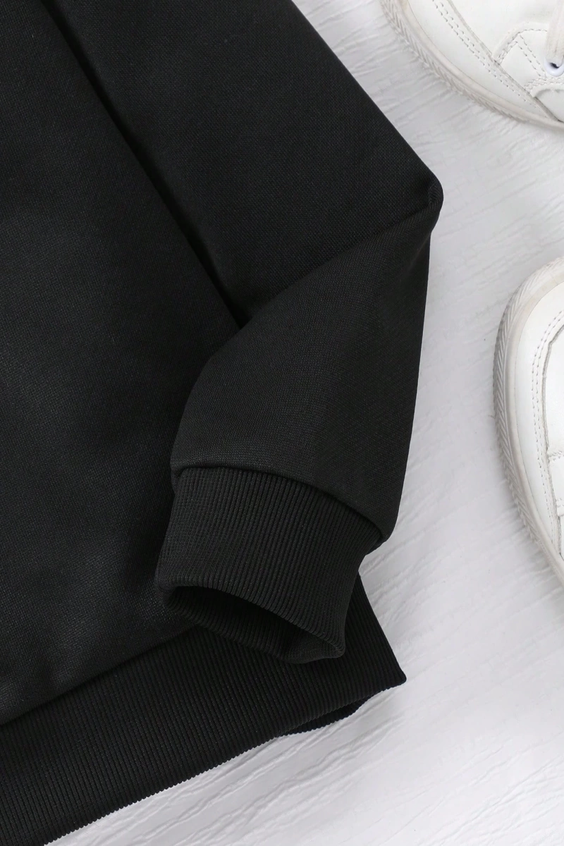 Kız Düz Renk Ayı Baskılı Kapüşonlu Sweatshirt Model 5139