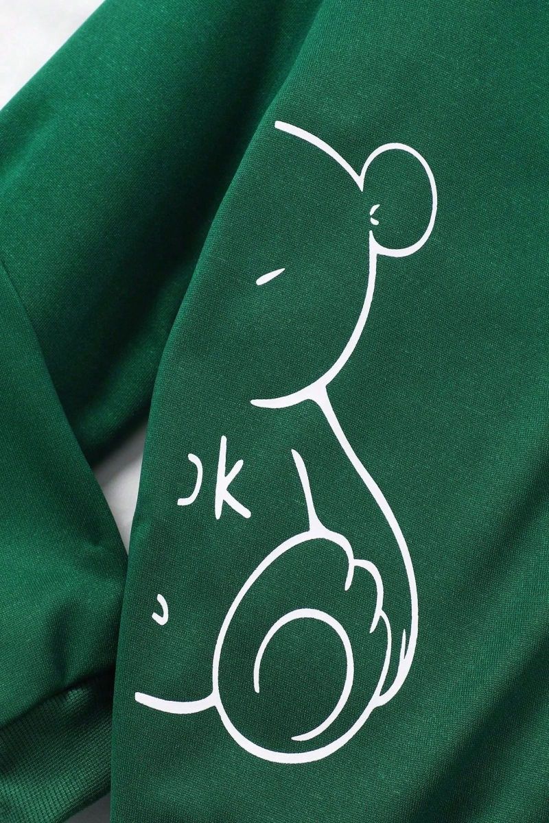 Kız Düz Renk Ayı Baskılı Kapüşonlu Sweatshirt Model 5139