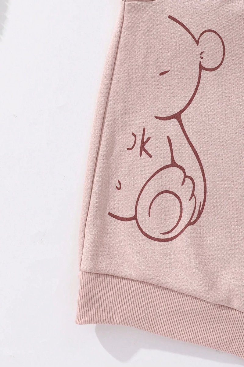 Kız Düz Renk Ayı Baskılı Kapüşonlu Sweatshirt Model 5139