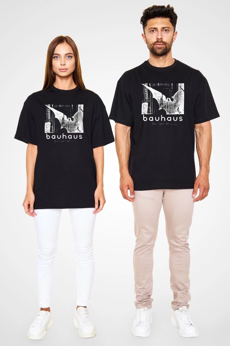 Ko Buta Bauhaus Baskılı Unisex Siyah Oversize Tişört Os55128