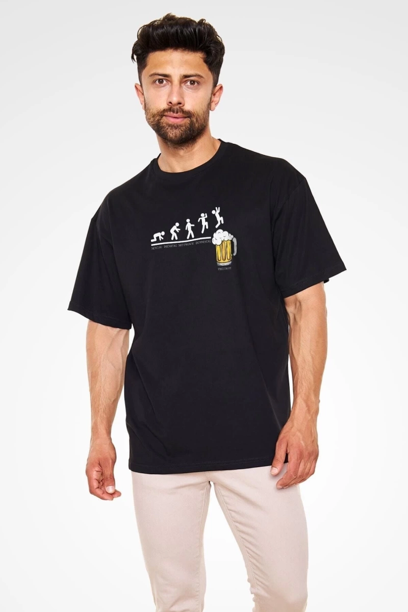 Ko Buta Bira Evrimi Baskılı Unisex Oversize Tişört - Tshirt Os20103