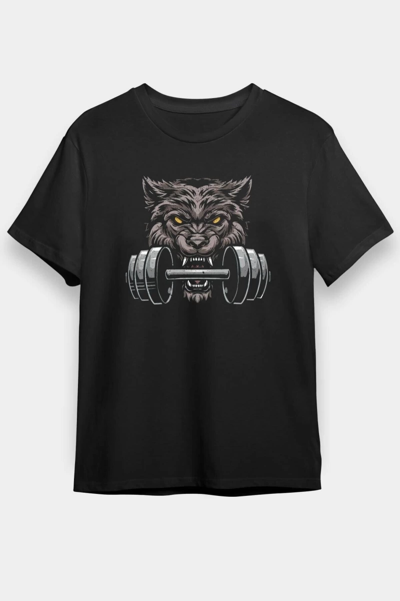 Ko Buta Bodybuilding Kurt Baskılı Unisex Siyah Tişört T14544