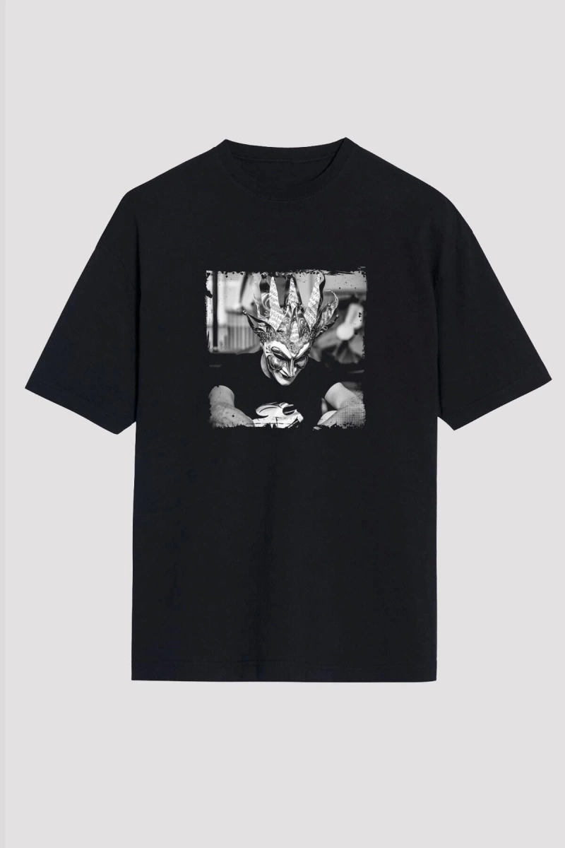 Ko Buta Boris Brejcha Baskılı Unisex Siyah Oversize Tişört Os18141