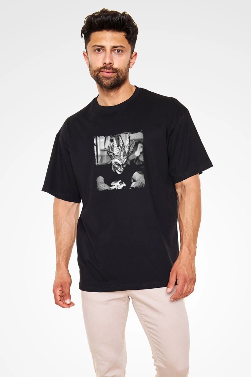 Ko Buta Boris Brejcha Baskılı Unisex Siyah Oversize Tişört Os18141