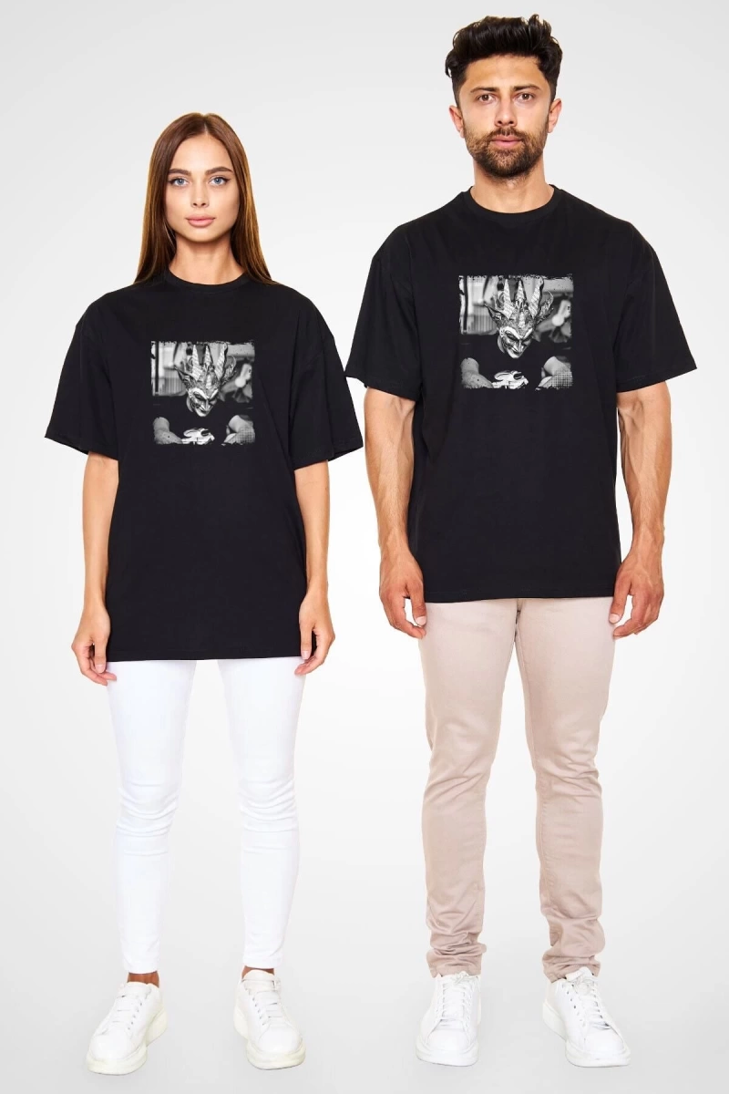 Ko Buta Boris Brejcha Baskılı Unisex Siyah Oversize Tişört Os18141