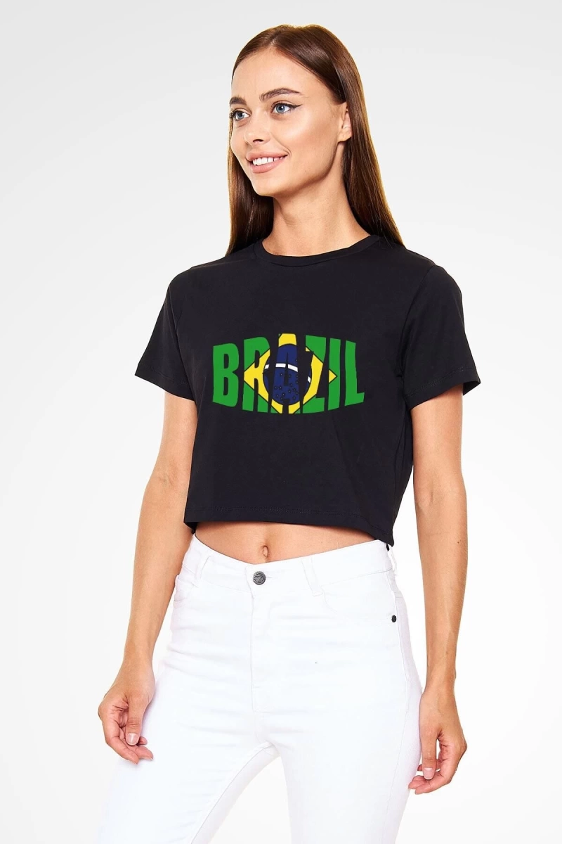 Ko Buta Brezilya Siyah Crop Top Tişört Ct17340