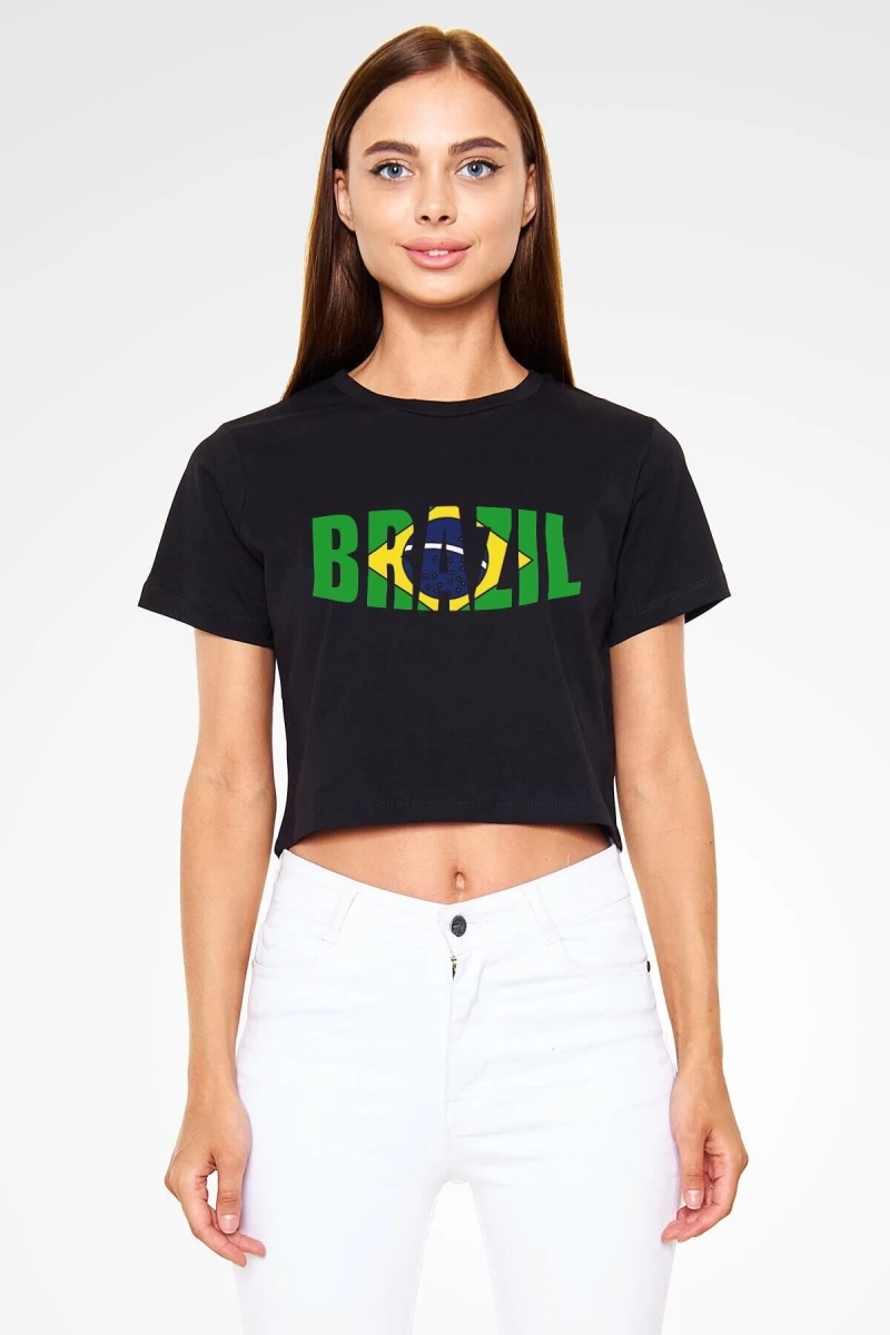 Ko Buta Brezilya Siyah Crop Top Tişört Ct17340