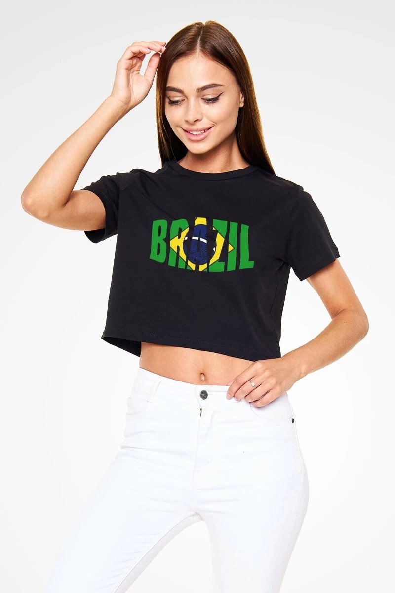 Ko Buta Brezilya Siyah Crop Top Tişört Ct17340