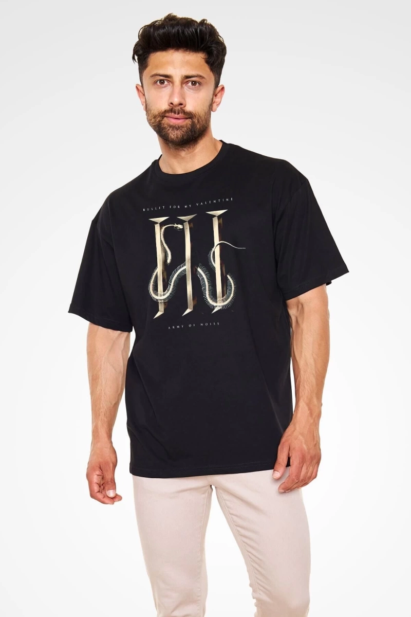 Ko Buta Bullet For My Valentine Baskılı Unisex Siyah Oversize T-shirt Os1653