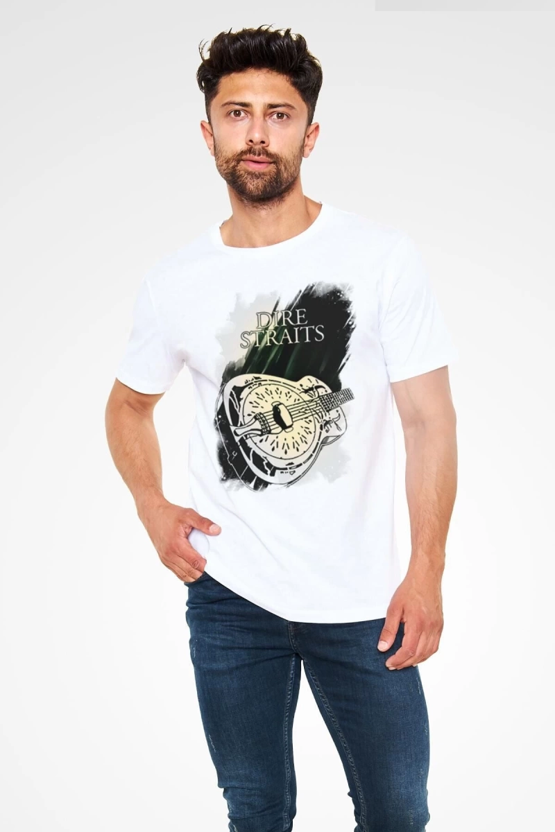Ko Buta Dire Straits Baskılı Unisex Beyaz Tişört T3322