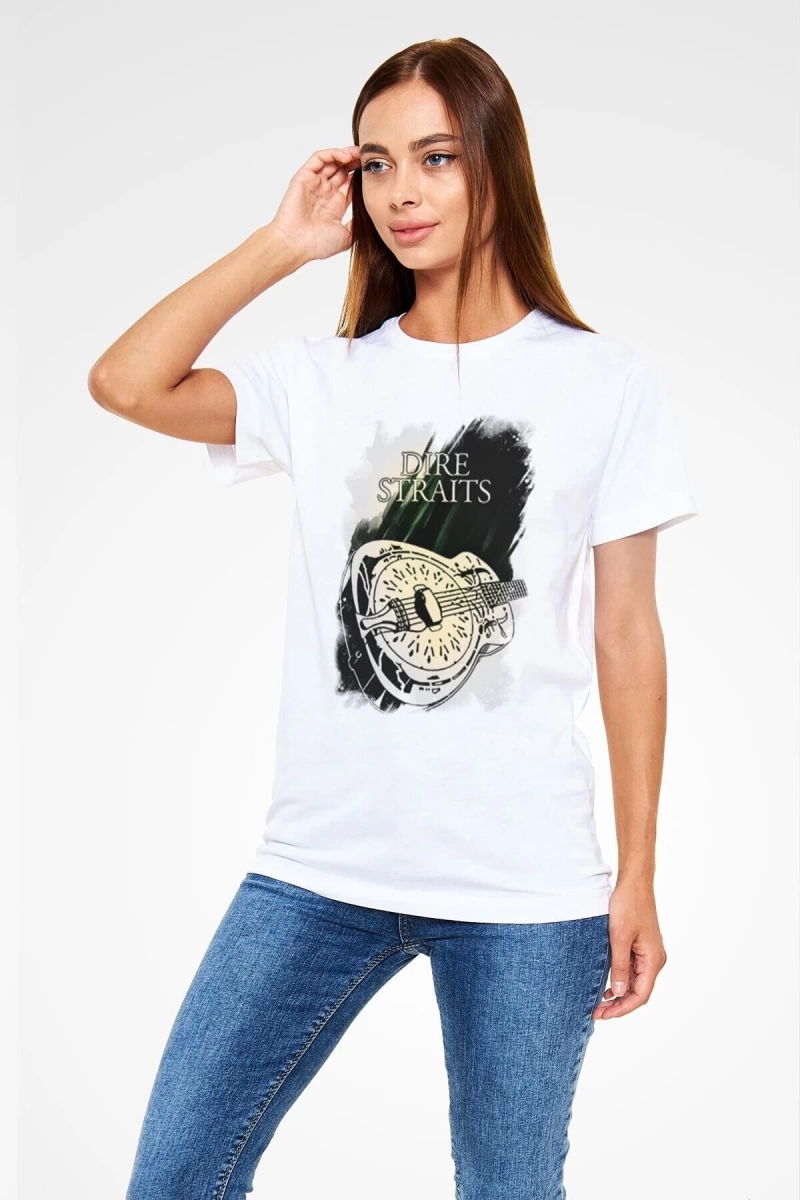 Ko Buta Dire Straits Baskılı Unisex Beyaz Tişört T3322