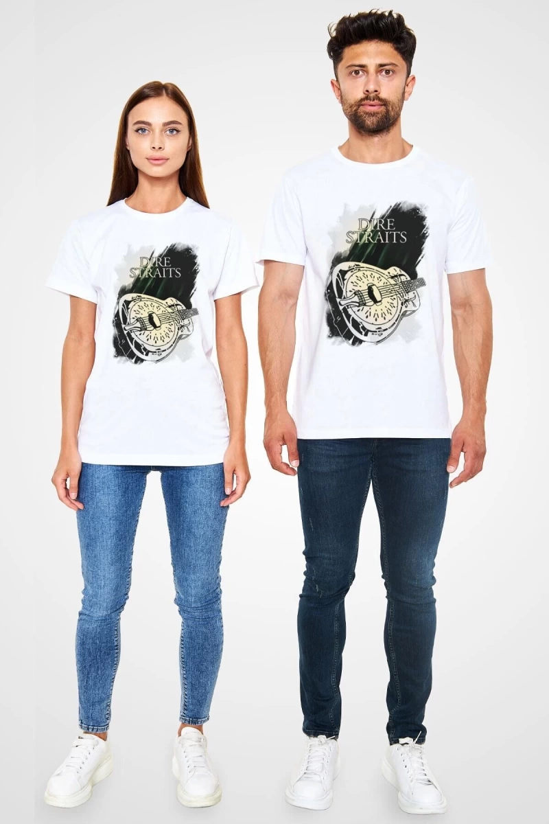 Ko Buta Dire Straits Baskılı Unisex Beyaz Tişört T3322