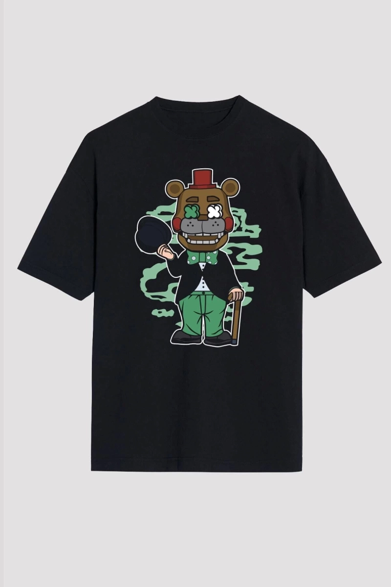Ko Buta Freddy Gentlemen Baskılı Unisex Siyah Oversize Tişört Os17724