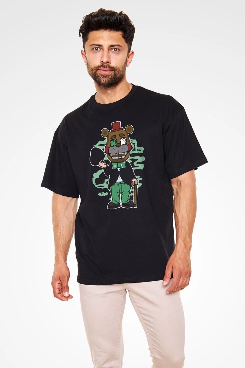 Ko Buta Freddy Gentlemen Baskılı Unisex Siyah Oversize Tişört Os17724