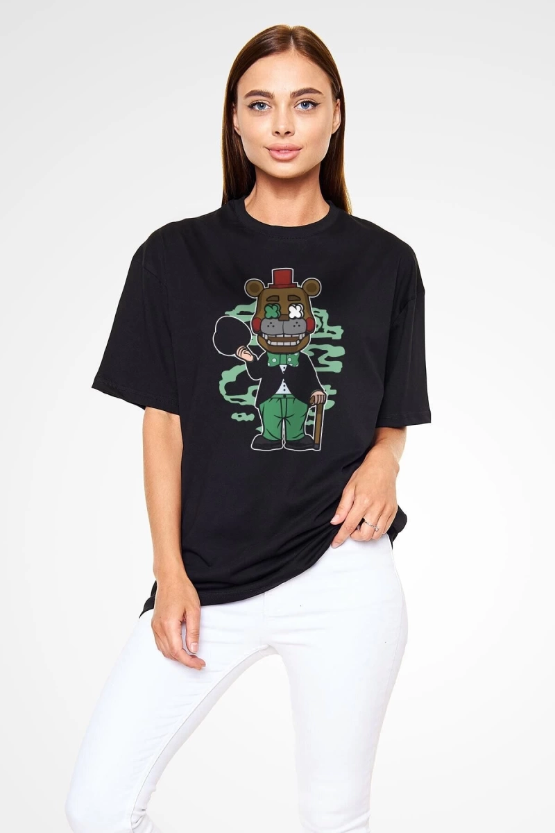 Ko Buta Freddy Gentlemen Baskılı Unisex Siyah Oversize Tişört Os17724