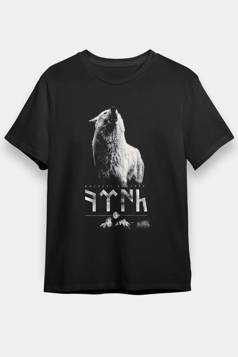 Ko Buta Göktürk Baskılı Unisex Siyah Tişört - Tshirt T60013
