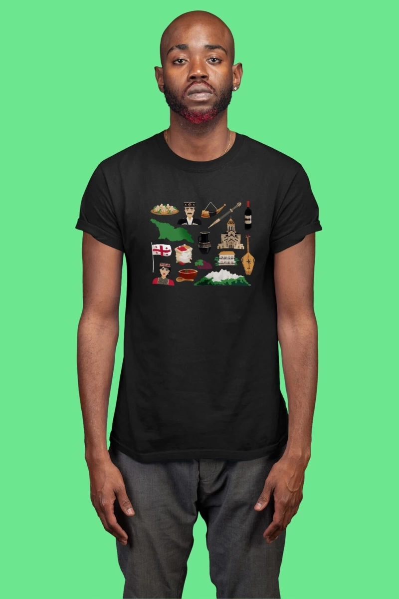Ko Buta Gürcistan Baskılı Unisex Siyah Tişört To17457