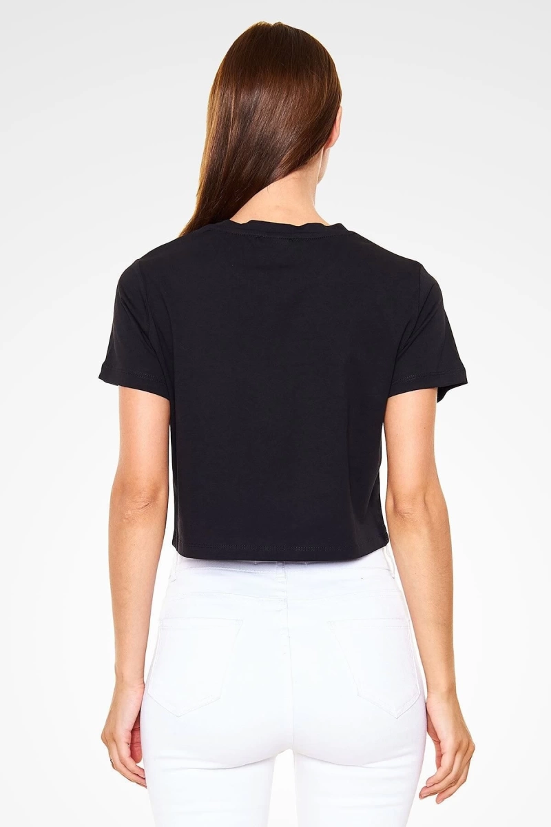 Ko Buta Gürcistan - Georgia Bayrağı Baskılı Kadın Crop Top Siyah Tişört Ct21113