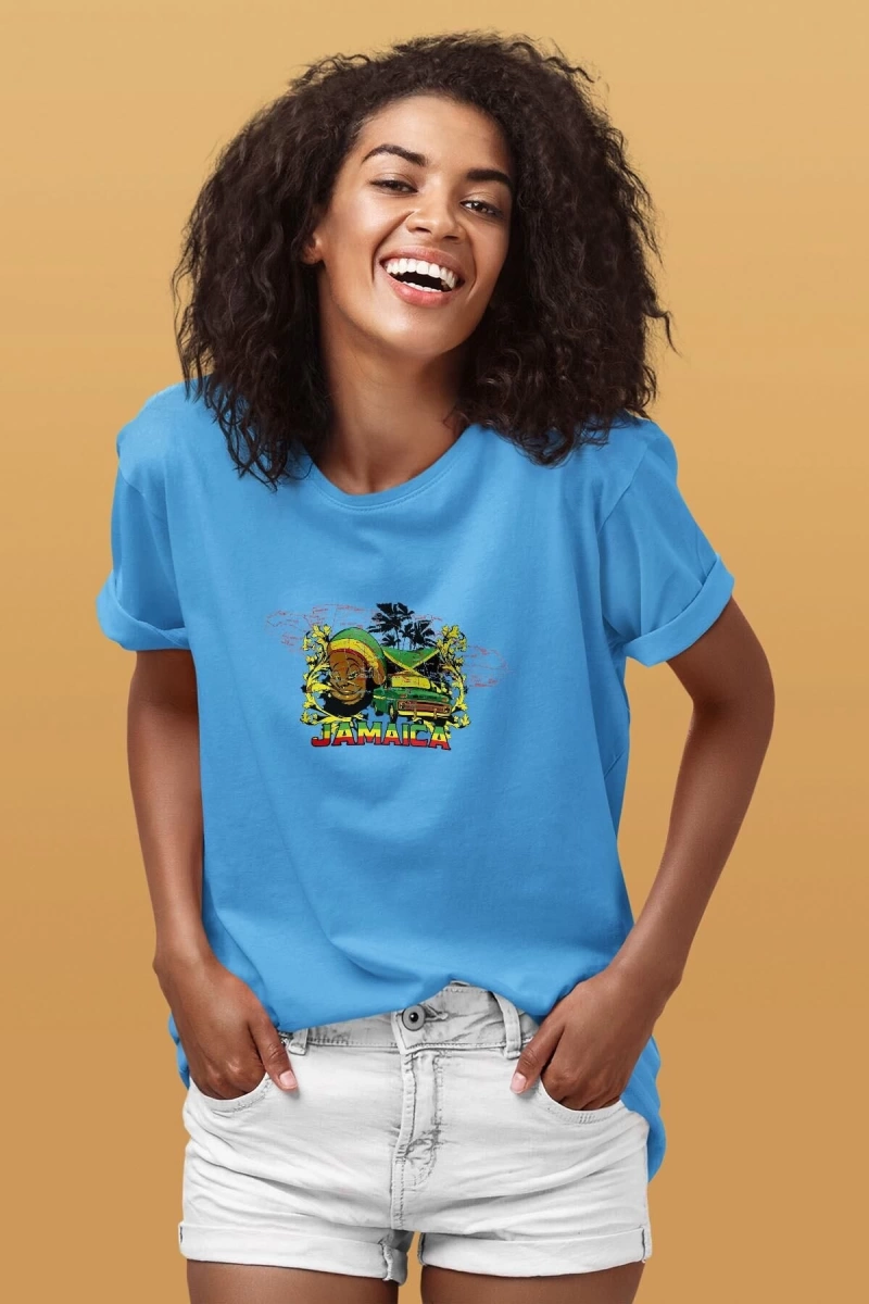 Ko Buta Jamaika Baskılı Unisex Turkuaz Tişört To17424
