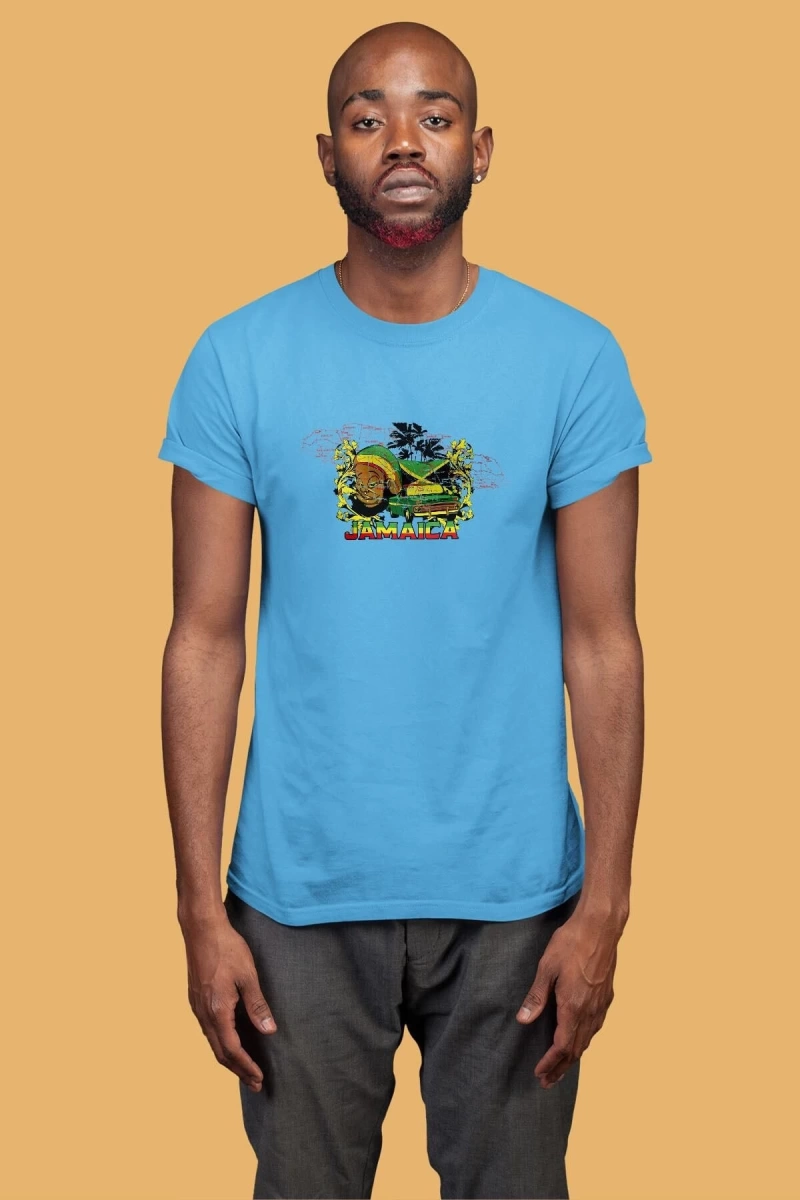 Ko Buta Jamaika Baskılı Unisex Turkuaz Tişört To17424