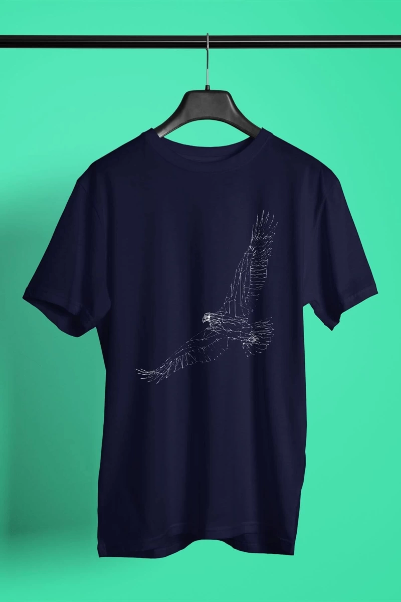 Ko Buta Kartal Baskılı Unisex Lacivert Tişört Tk15351