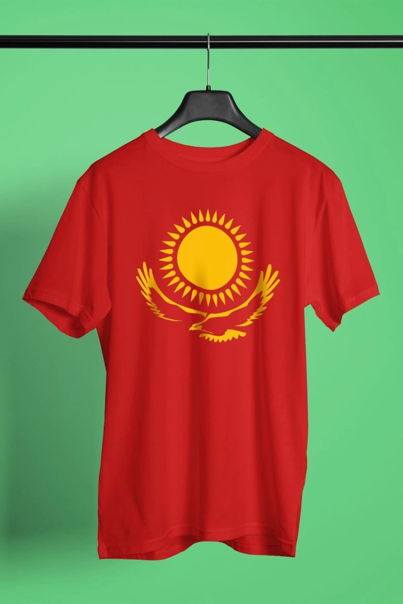 Ko Buta Kazakistan Baskılı Unisex Kırmızı Tişört To17399