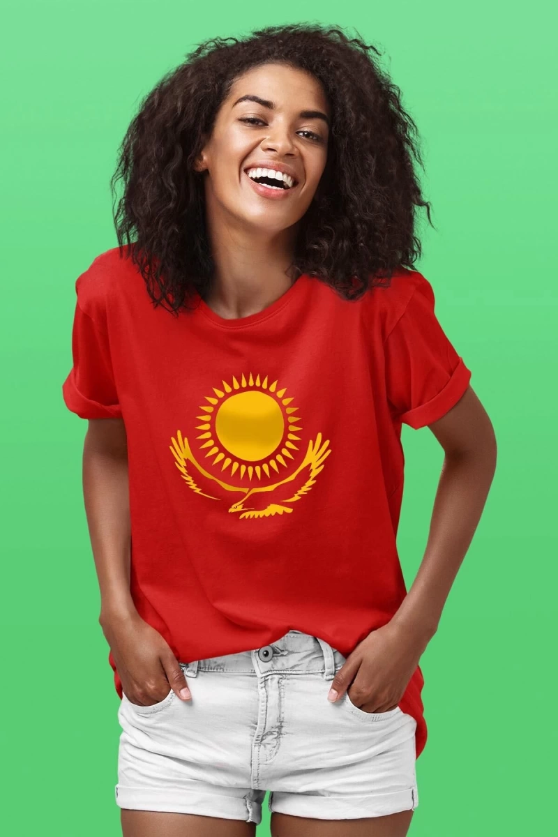 Ko Buta Kazakistan Baskılı Unisex Kırmızı Tişört To17399