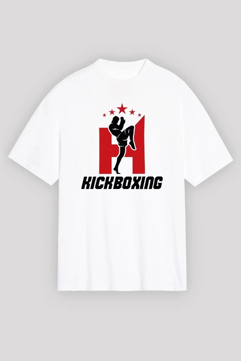 Ko Buta Kick Boks Beyaz Unisex Oversize Tişört T-shirt Os7894