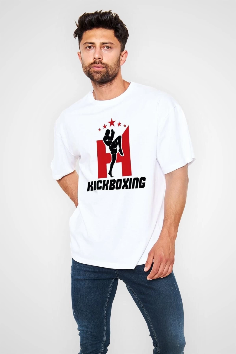 Ko Buta Kick Boks Beyaz Unisex Oversize Tişört T-shirt Os7894