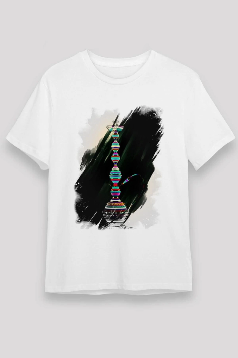 Ko Buta Nargile Baskılı Unisex Beyaz Tişört T9946