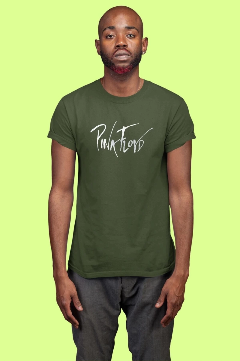Ko Buta Pink Floyd Baskılı Unisex Haki Yeşil Tişört Tk576