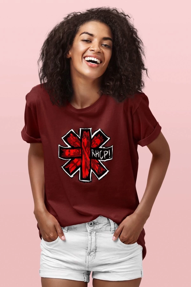 Ko Buta Red Hot Chili Peppers Baskılı Unisex Bordo Tişört To2915