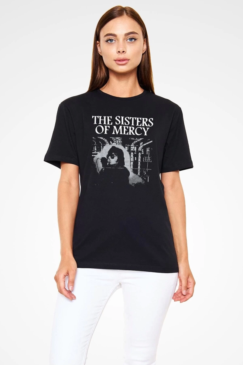 Ko Buta Sisters Of Mercy Baskılı Unisex Siyah Tişört - Tshirt T58311