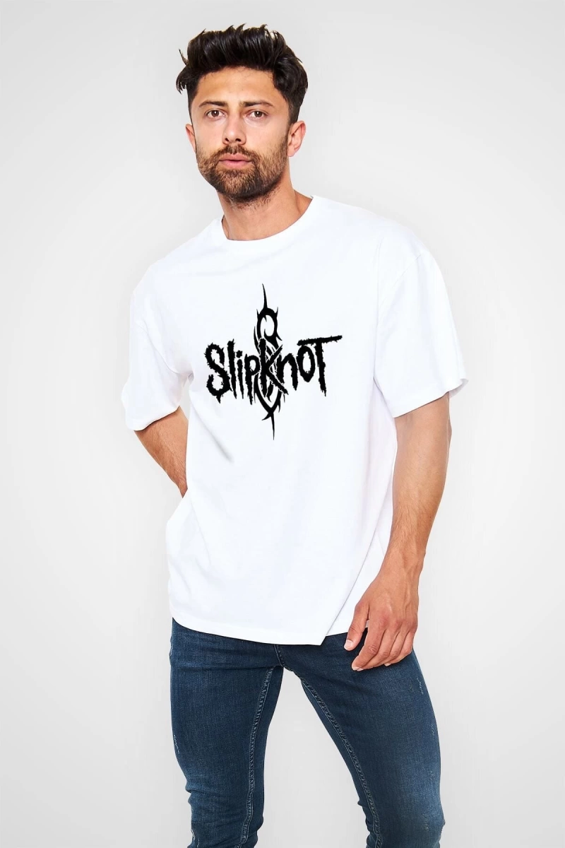 Ko Buta Slipknot Beyaz Unisex Oversize Tişört T-shirt - Oversize Tişört Fabrikası Os1007