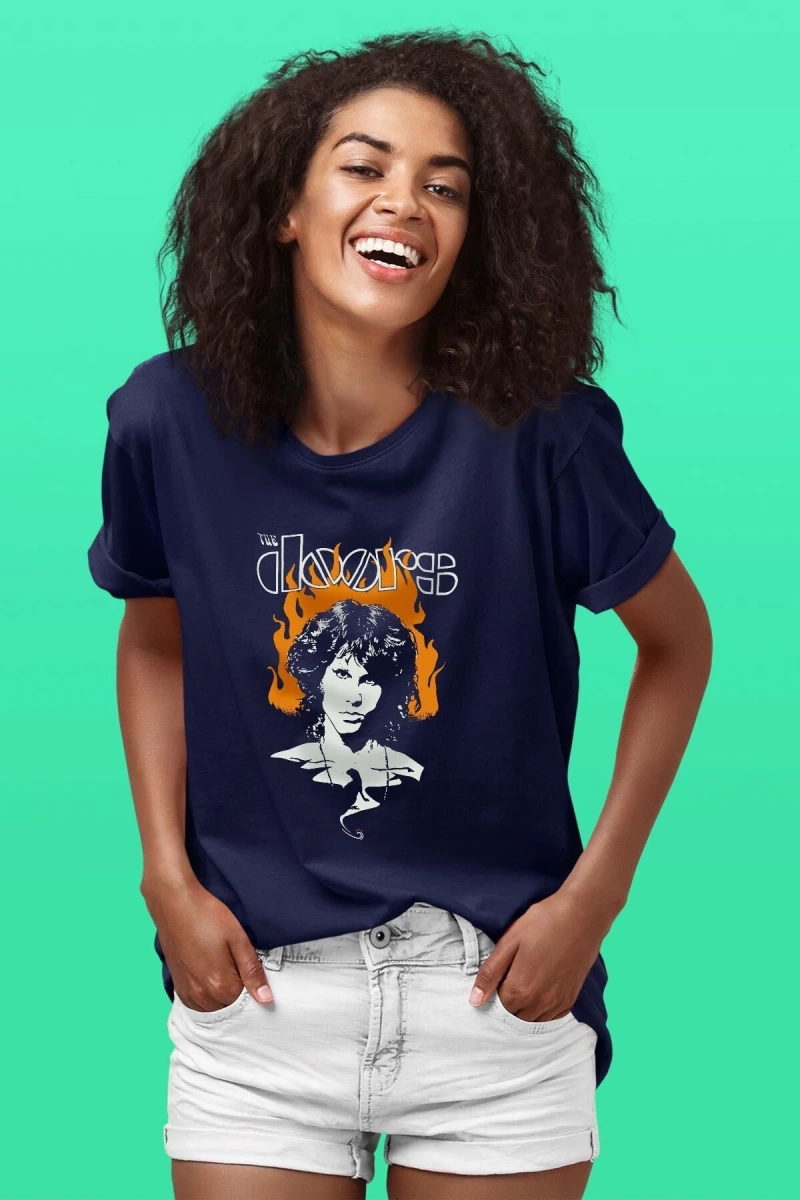 Ko Buta The Doors Baskılı Unisex Lacivert Tişört Tk383