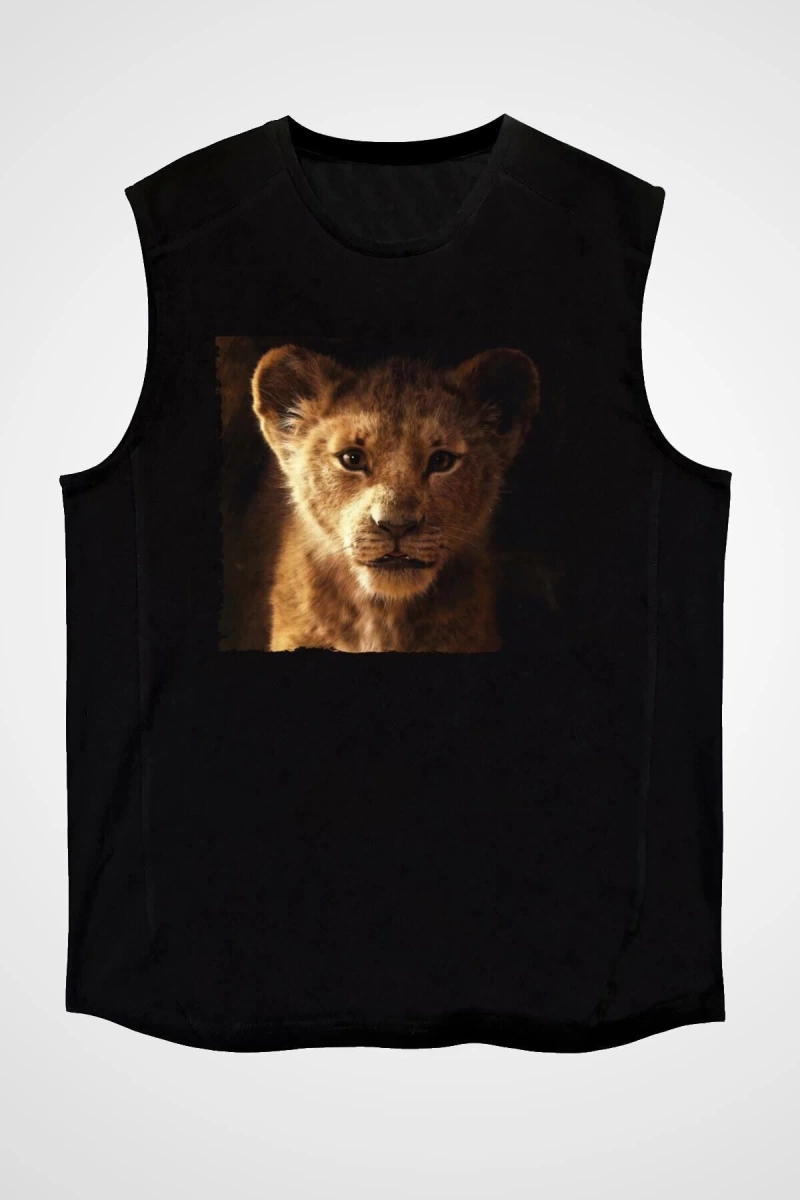 Ko Buta Unisex Aslan Kral Baskılı Siyah Kolsuz T-shirt Kk19383