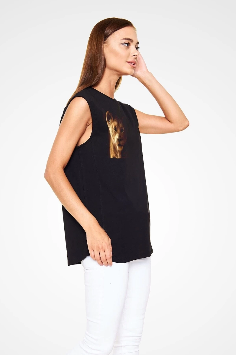 Ko Buta Unisex Aslan Kral Baskılı Siyah Kolsuz T-shirt Kk19383