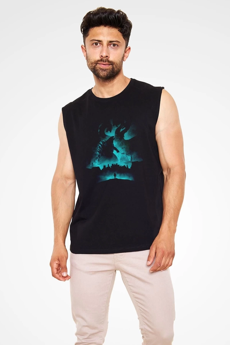 Ko Buta Unisex Godzilla Iı Canavarlar Kralı Baskılı Siyah Kolsuz T-shirt Kk19514