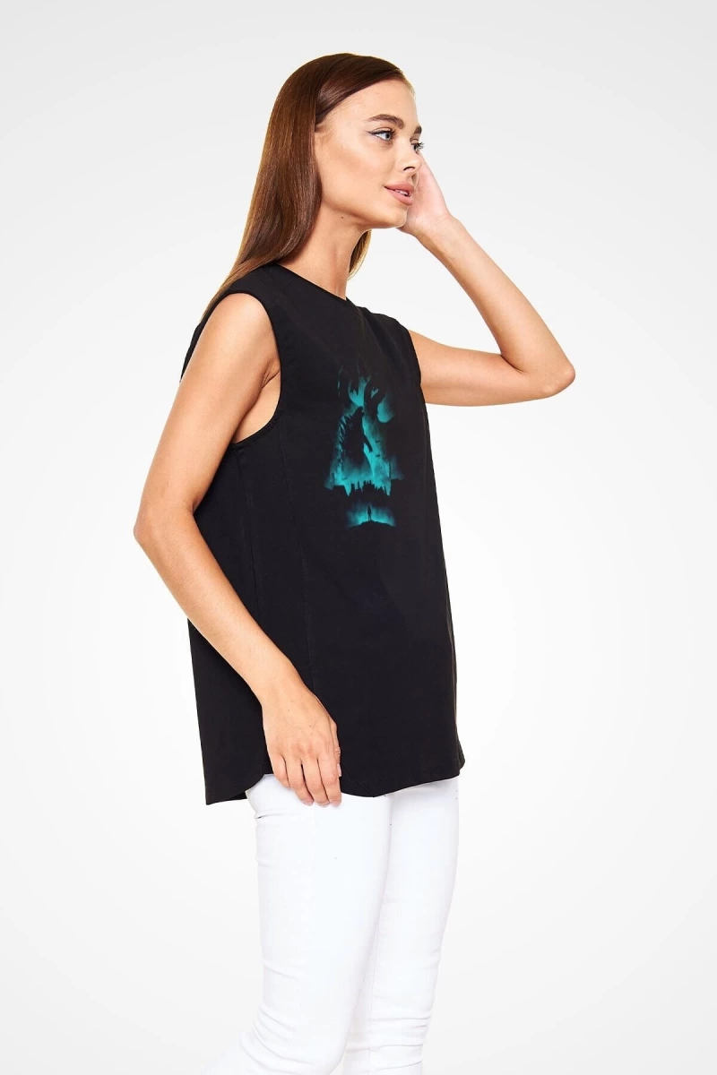 Ko Buta Unisex Godzilla Iı Canavarlar Kralı Baskılı Siyah Kolsuz T-shirt Kk19514