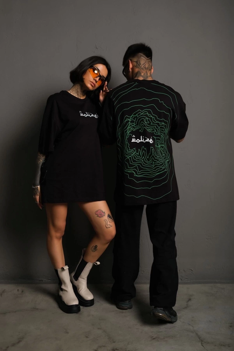 KOD:IZEI Unisex Arapça Baskılı Pamuklu T-shirt PLZ--1022