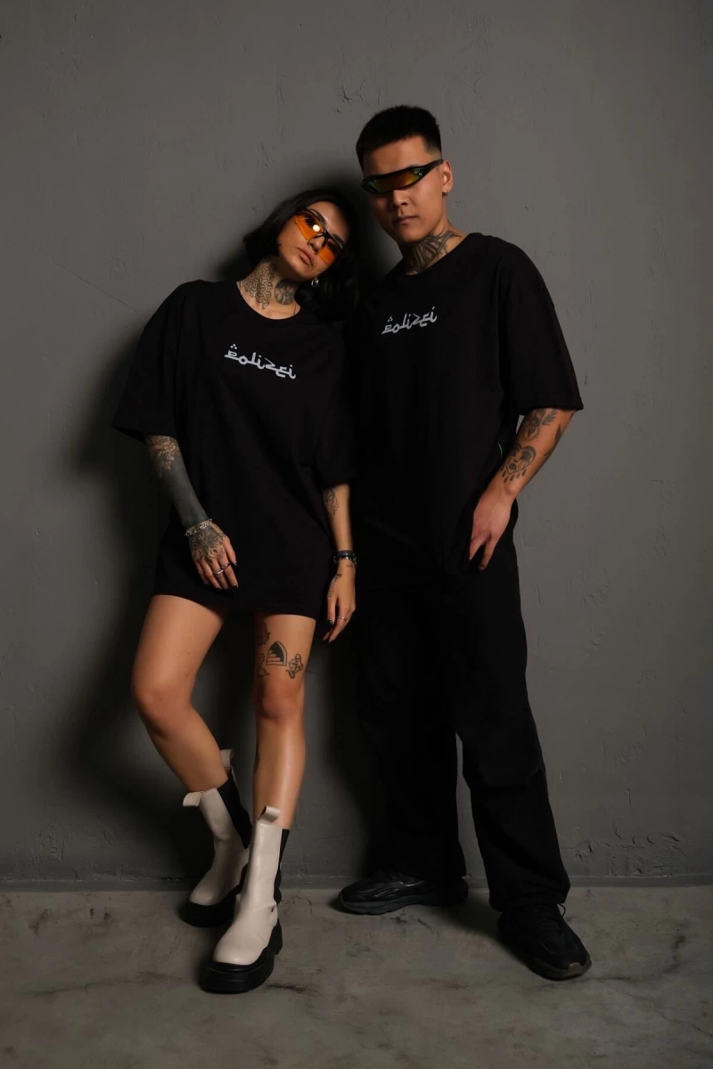 KOD:IZEI Unisex Arapça Baskılı Pamuklu T-shirt PLZ--1022