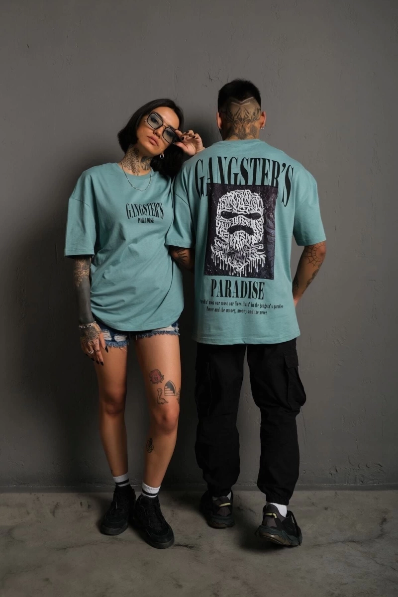 KOD:IZEI - Unisex Gangster Paradıse Baskılı Pamuklu T-shirt P--1014