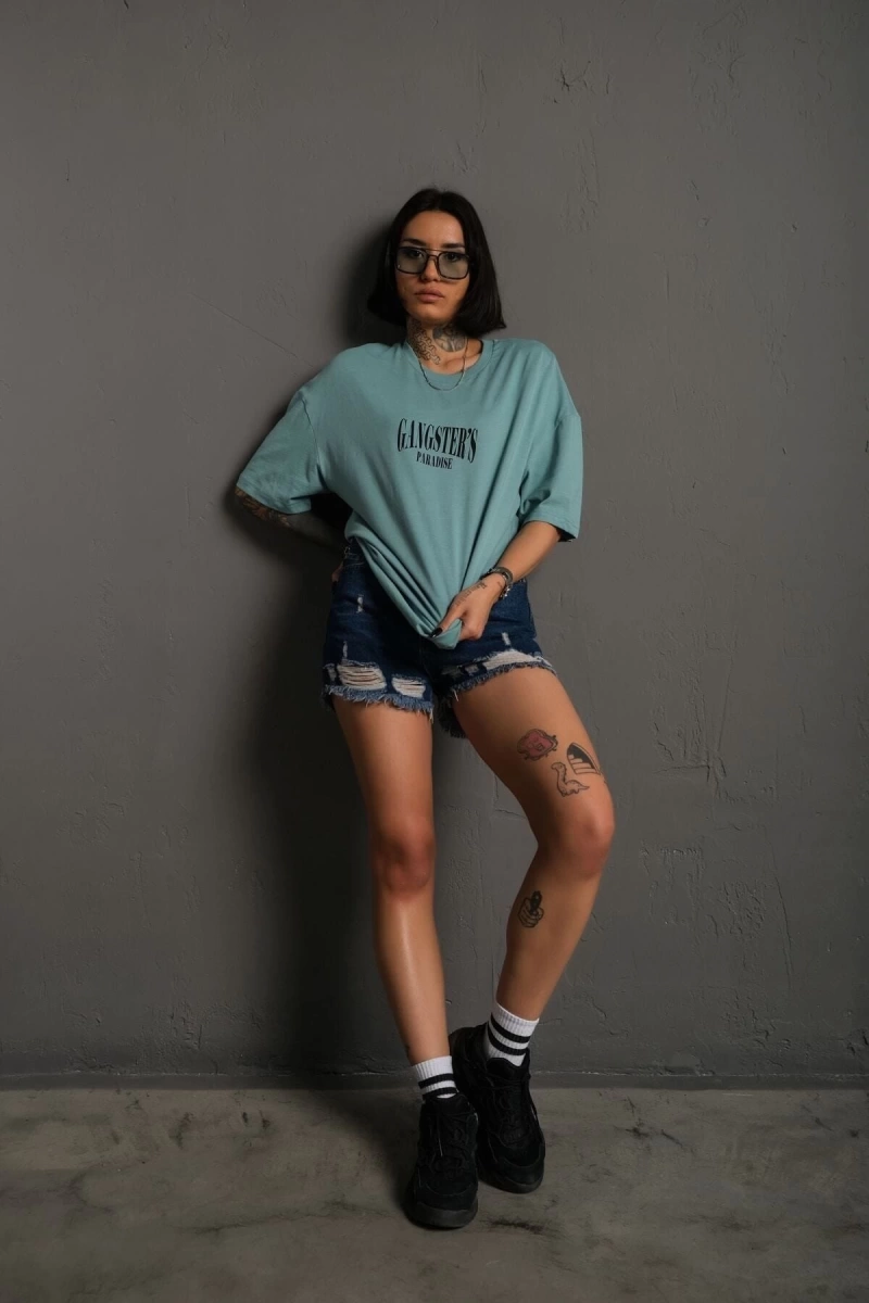 KOD:IZEI - Unisex Gangster Paradıse Baskılı Pamuklu T-shirt P--1014
