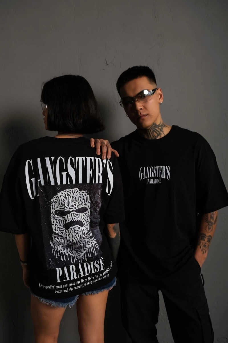 KOD:IZEI - Unisex Gangster Paradıse Baskılı Pamuklu T-shirt P--1014
