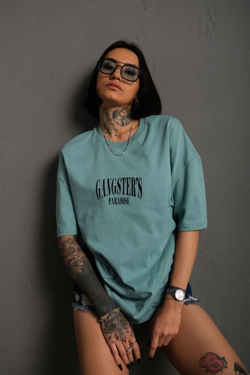 KOD:IZEI - Unisex Gangster Paradıse Baskılı Pamuklu T-shirt P--1014