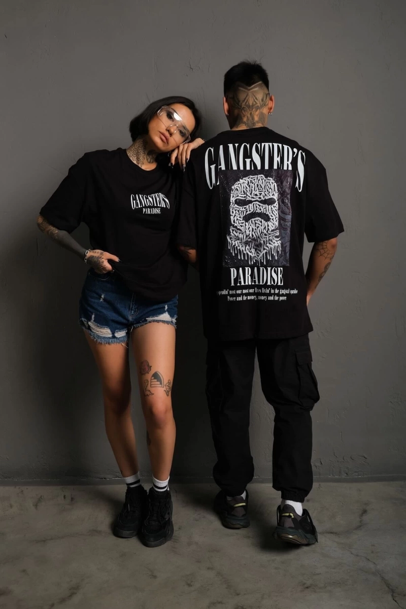 KOD:IZEI - Unisex Gangster Paradıse Baskılı Pamuklu T-shirt P--1014