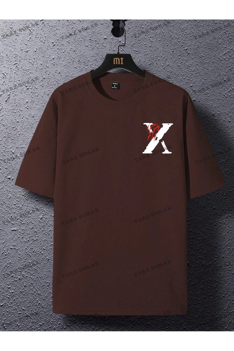 KOD Trend EMRG Loose Fit Erkek Mektup Baskı Damla Omuz Tişört