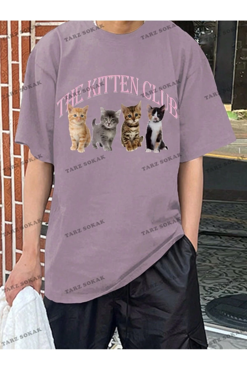 KOD Trend Erkek Baskılı Yuvarlak Yaka Kedi Ve Sloganlı T-Shirt
