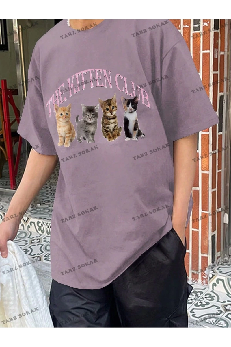 KOD Trend Erkek Baskılı Yuvarlak Yaka Kedi Ve Sloganlı T-Shirt